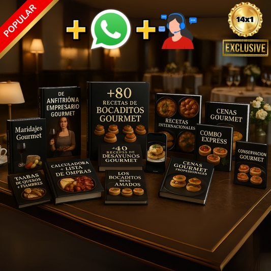 📦 Combo Gourmet 14x1 Plan Exclusive: 3 Ebooks + 19 Bonus Exclusivos 🎁  + Club VIP WhatsApp + Soporte 1-1